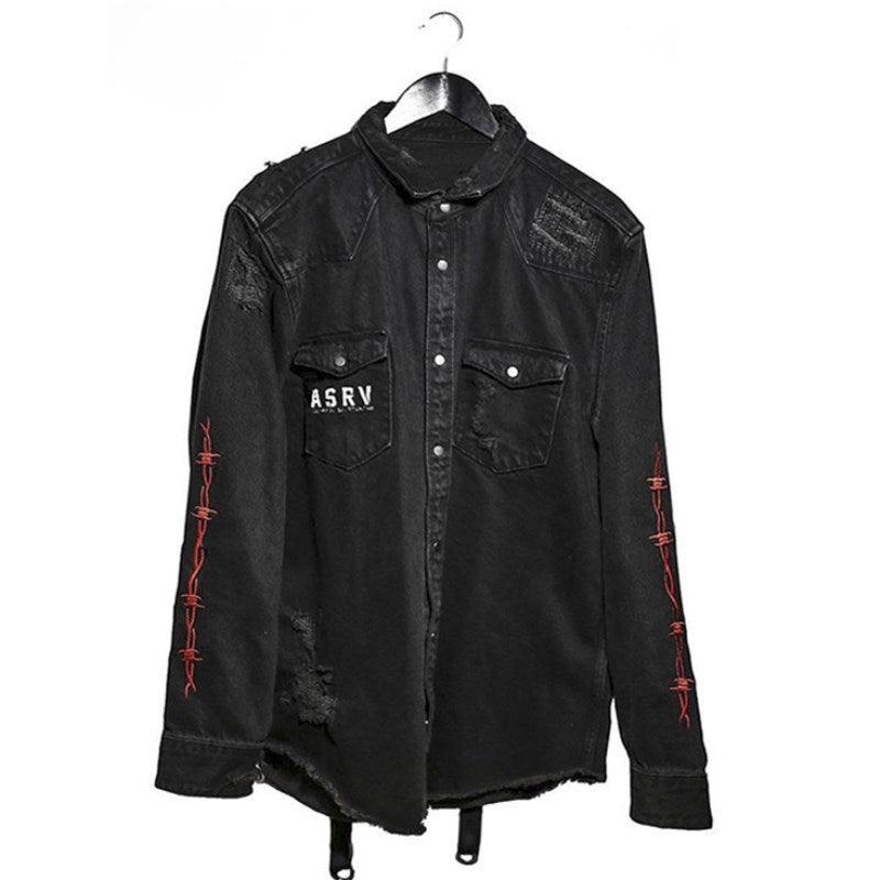 Here I Am Harajuku Horns Denim Jacket - Techwear Official