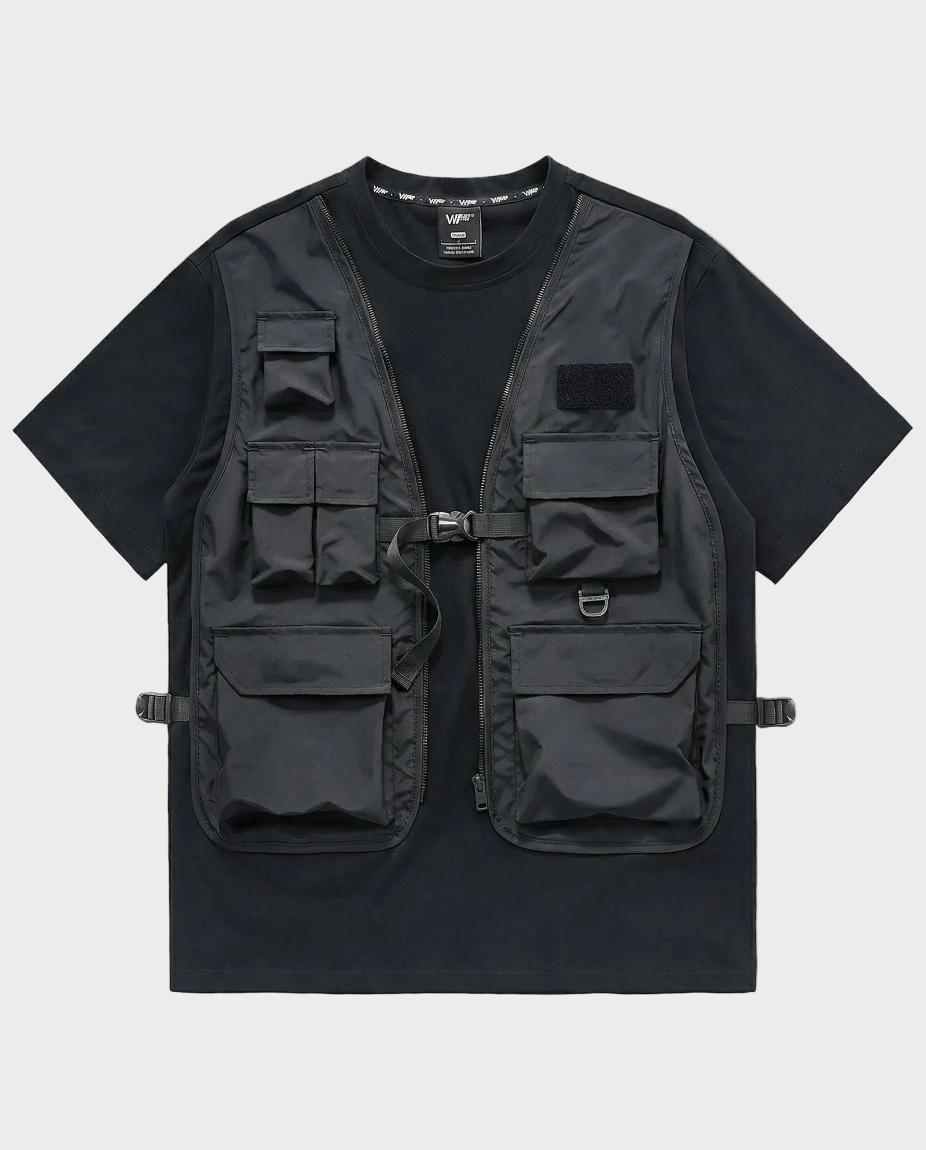 Urban Streetwear Multi-Pocket Utility Vest T-Shirt